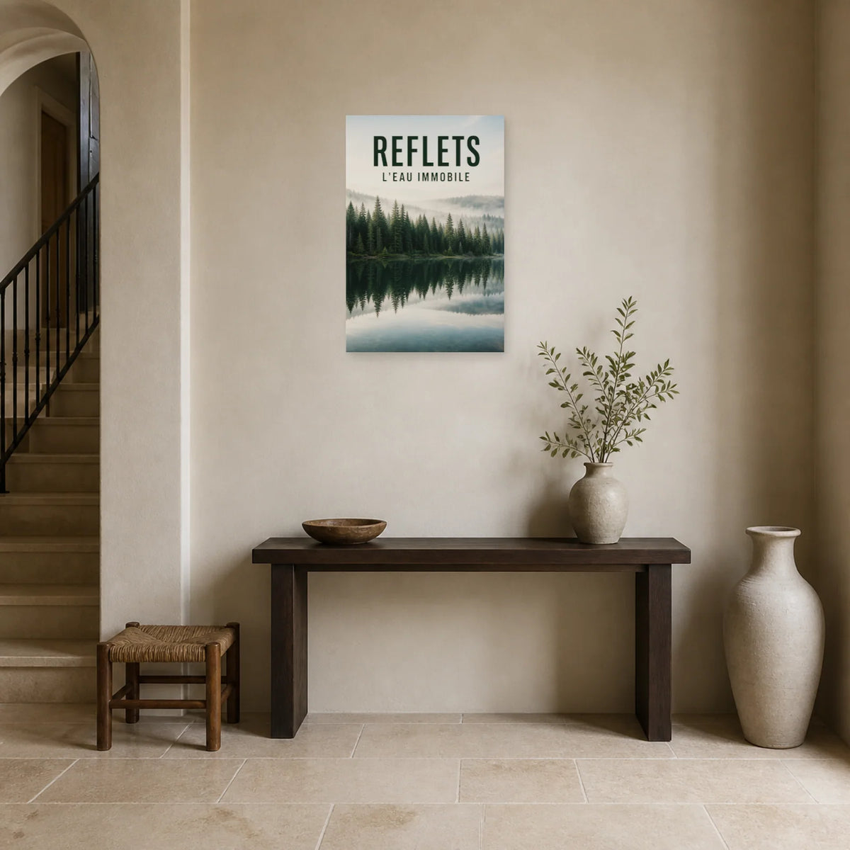 Affiche Reflets – L’eau immobile dans une entrée ou un couloir - Art Virtuoso