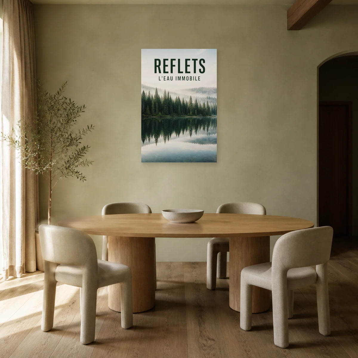 Affiche Reflets – L’eau immobile dans une salle à manger - Art Virtuoso
