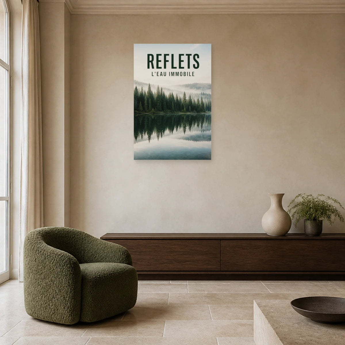 Affiche Reflets – L’eau immobile dans un salon - Art Virtuoso