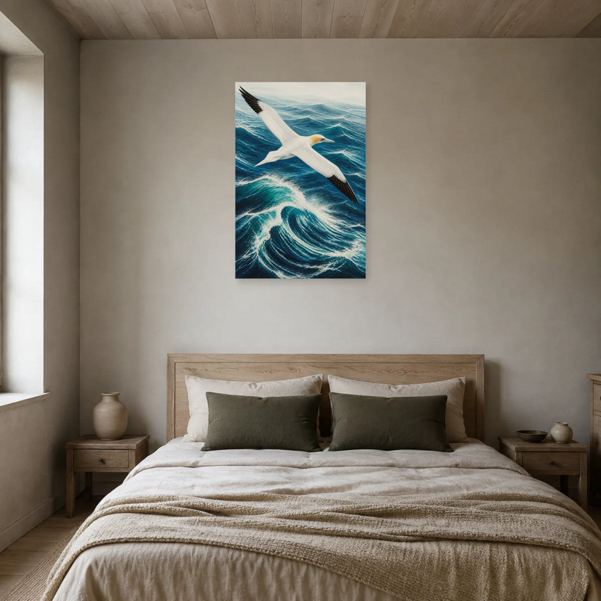 Affiche Fou de Bassan au-dessus de l’océan dans une chambre - Art Virtuoso