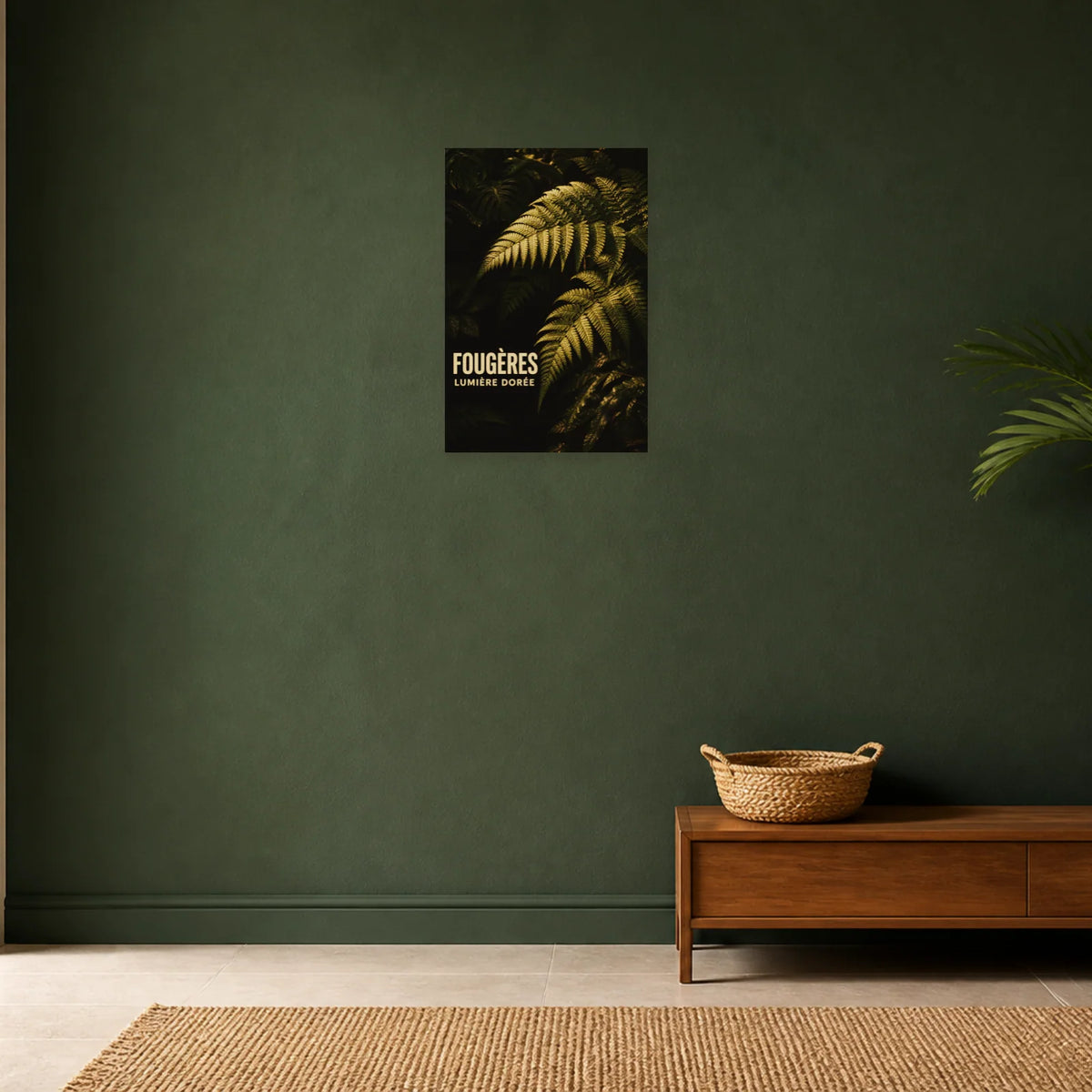 Affiche Fougères – Lumière dorée dans une entrée ou un couloir - Art Virtuoso