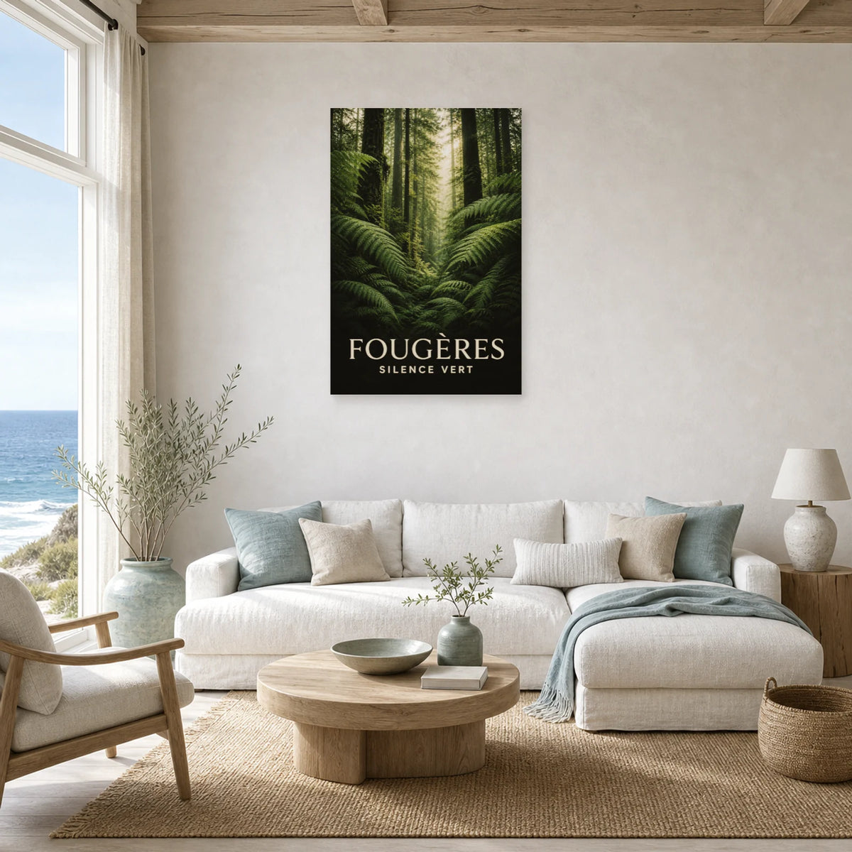 Affiche Fougères – Silence Vert dans un salon - Art Virtuoso