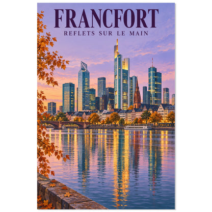 Affiche Francfort – Reflets sur le Main, illustration architecturale / affiche de voyage / rendu peint verticale, format 40 × 60 cm
