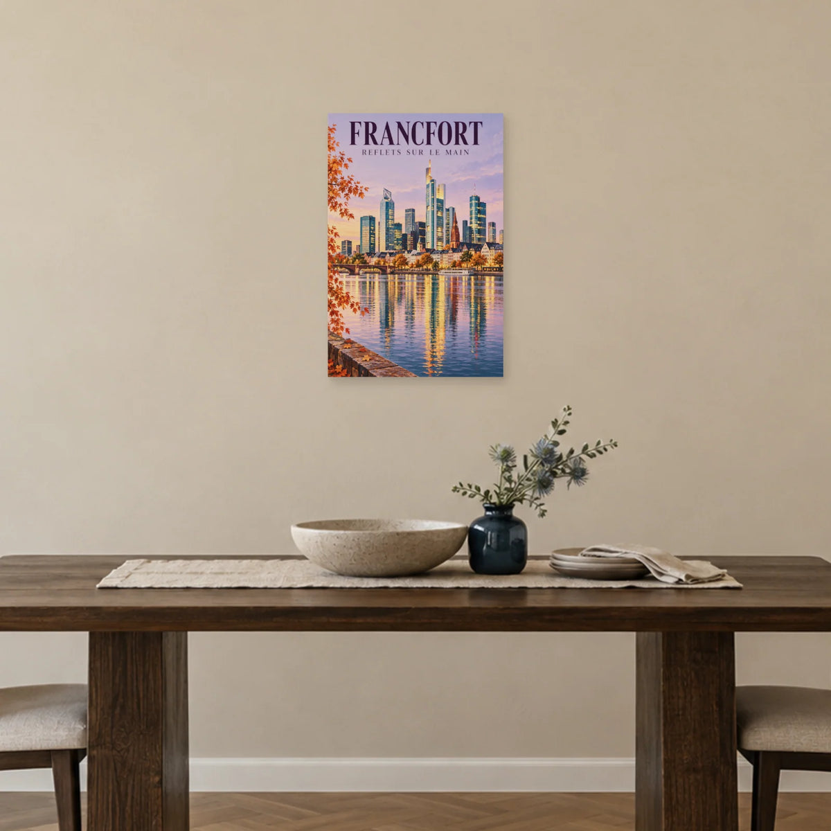 Affiche Francfort reflets sur le Main dans une salle à manger - Art Virtuoso