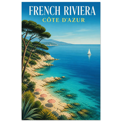 Affiche French Riviera – Côte d’Azur, illustration éditoriale verticale, format 40 × 60 cm