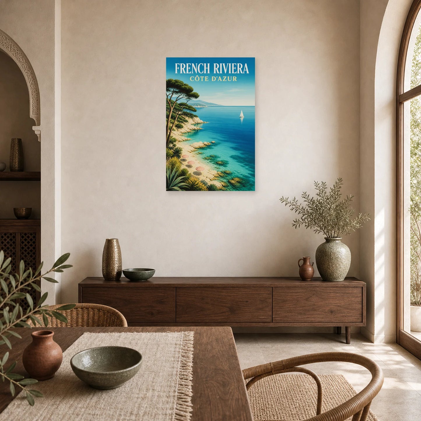 Affiche French Riviera – Côte d’Azur dans une salle à manger - Art Virtuoso