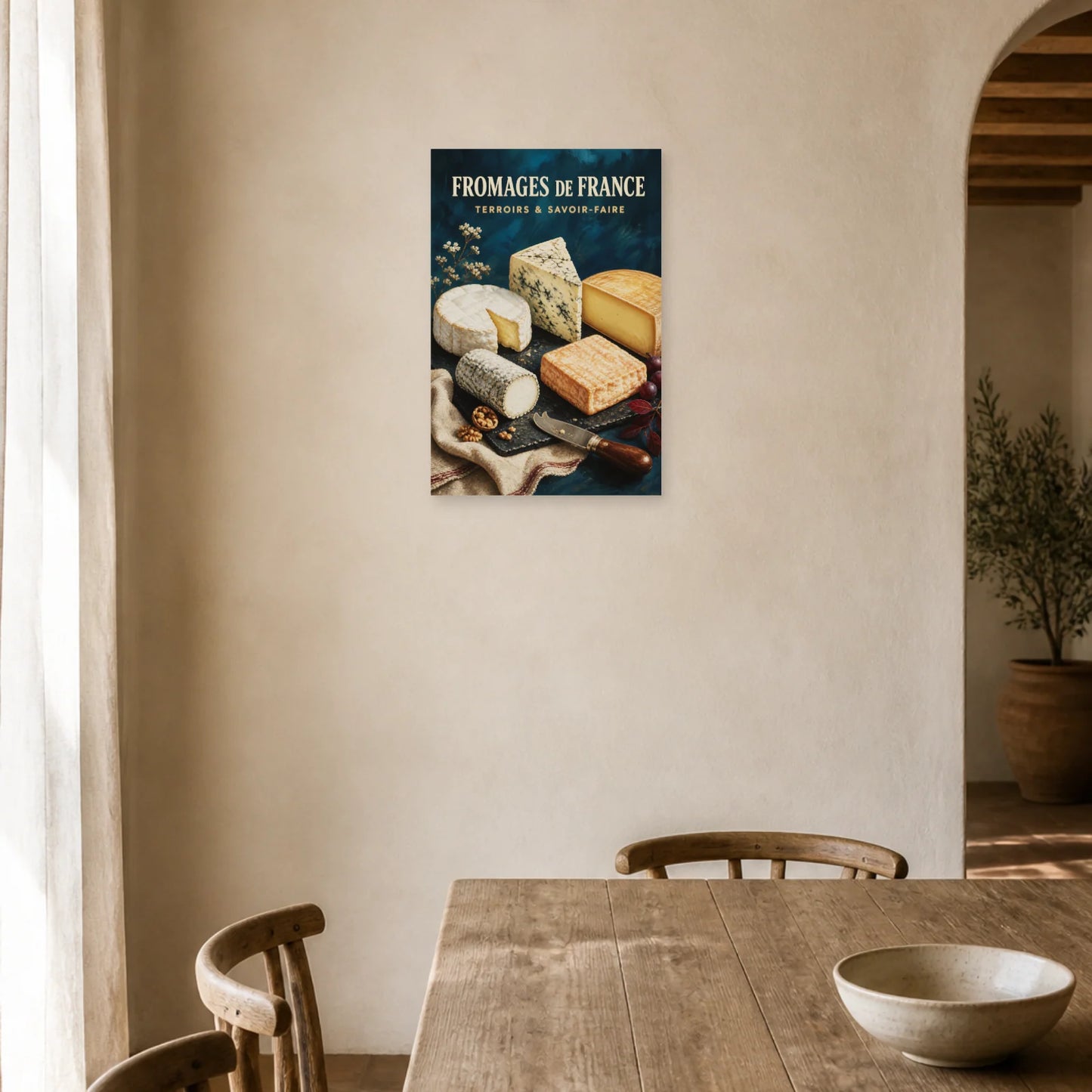 Affiche Fromages de France – Terroirs & Savoir-Faire dans une salle à manger - Art Virtuoso