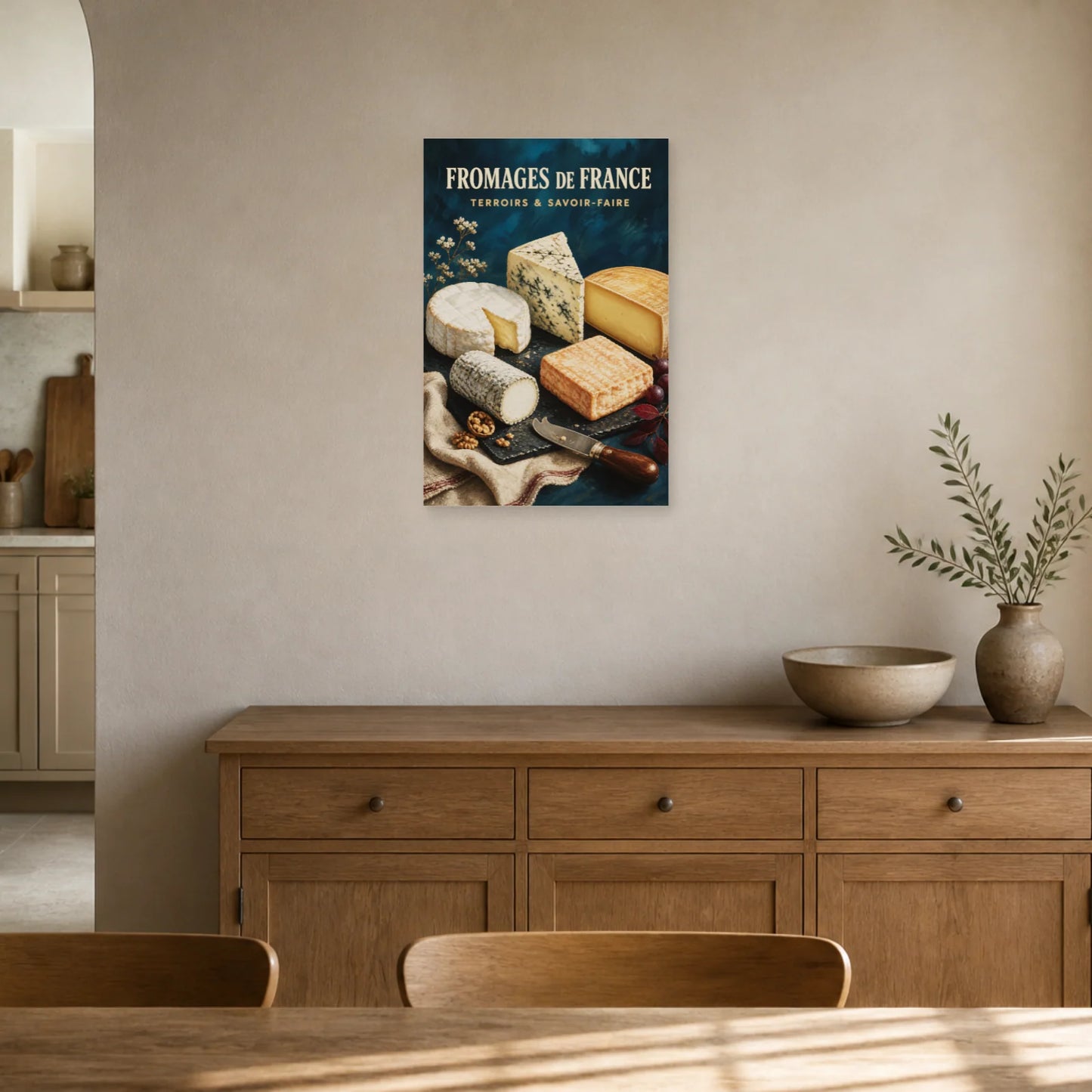 Affiche Fromages de France – Terroirs & Savoir-Faire dans un salon - Art Virtuoso