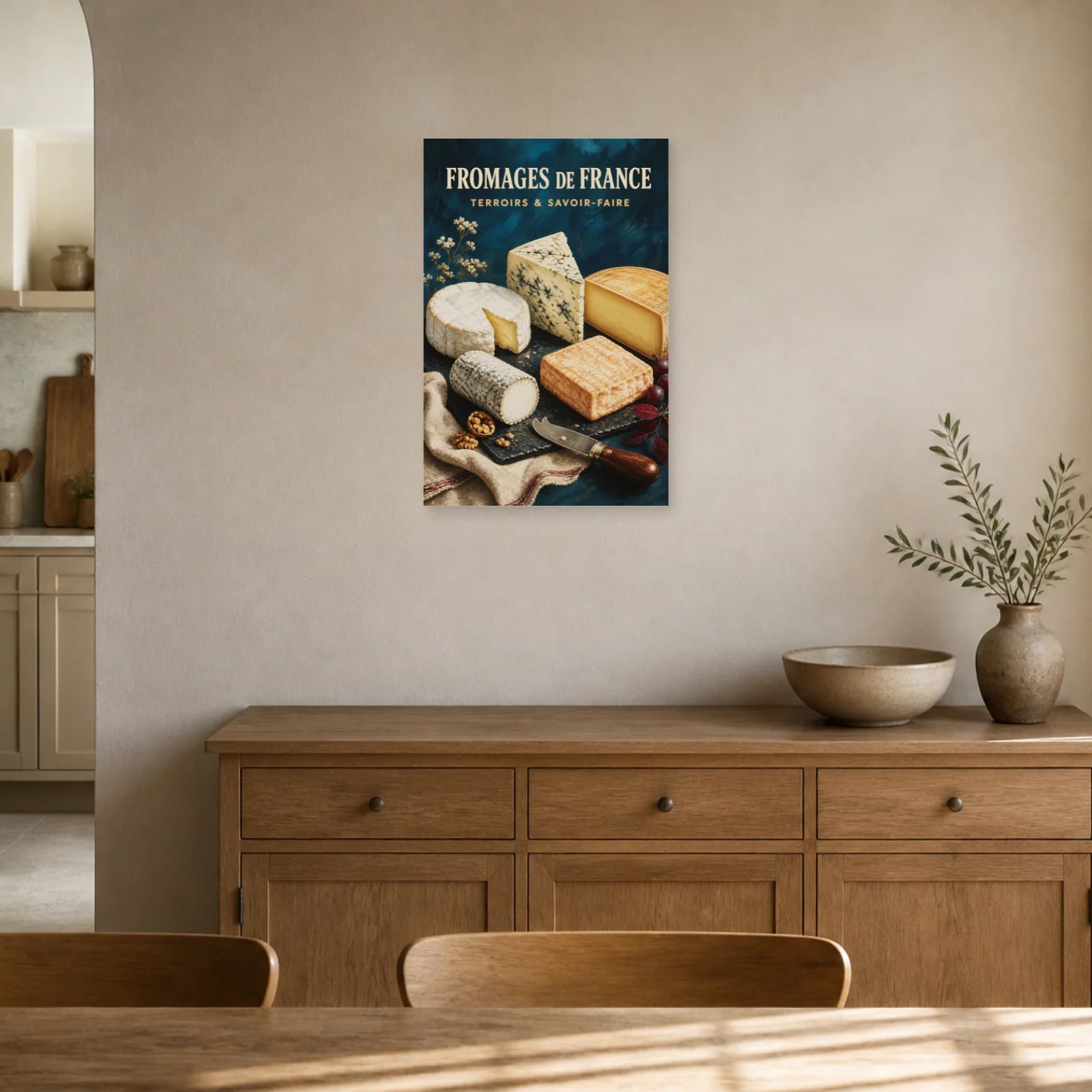 Affiche Fromages de France – Terroirs & Savoir-Faire dans un salon - Art Virtuoso