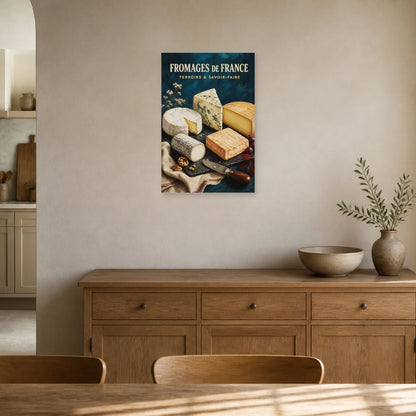 Affiche Fromages de France – Terroirs & Savoir-Faire dans un salon - Art Virtuoso
