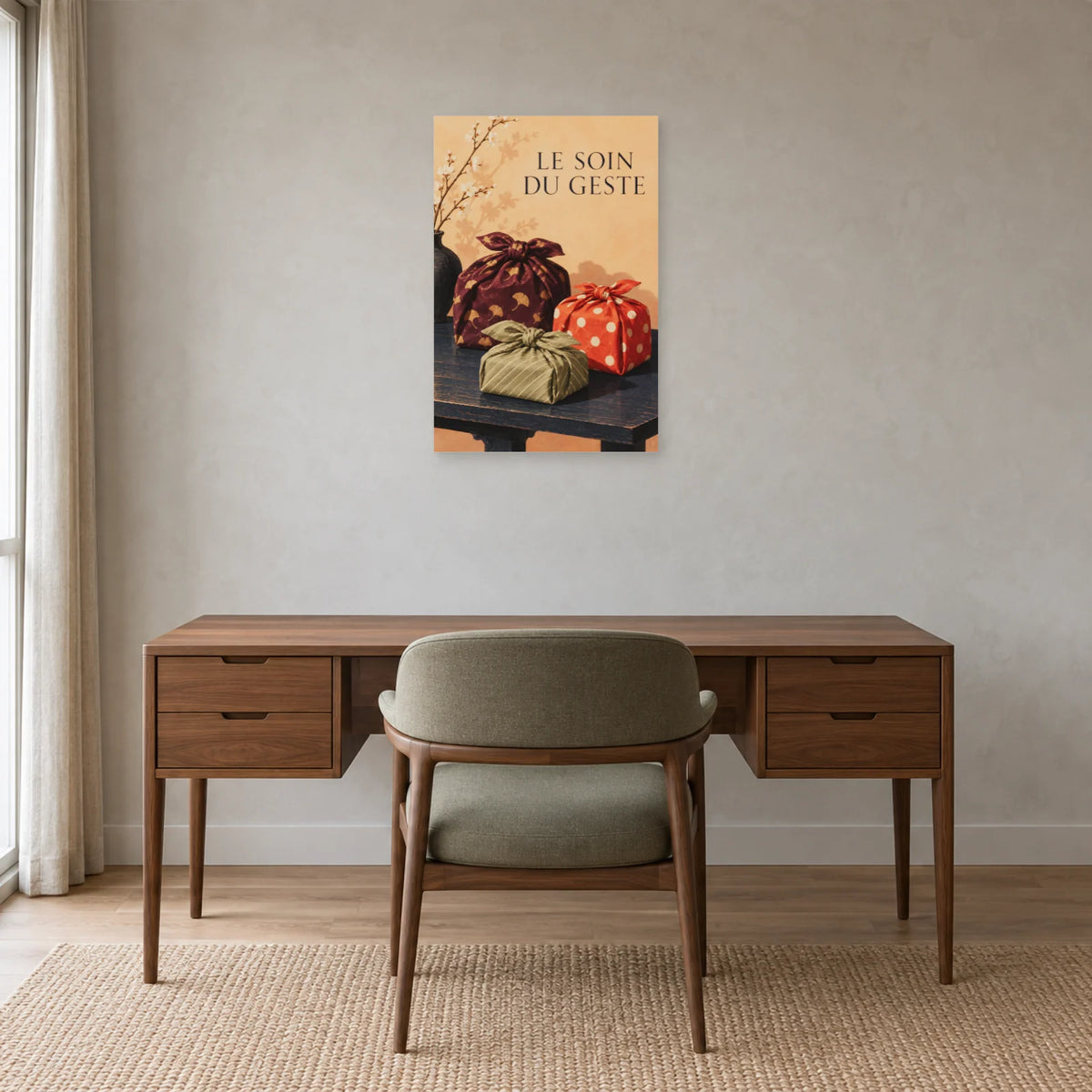Affiche Furoshiki - Le soin du geste dans un bureau - Art Virtuoso