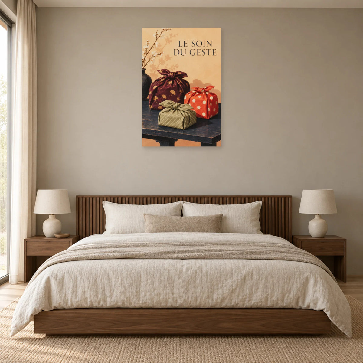 Affiche Furoshiki - Le soin du geste dans une chambre - Art Virtuoso