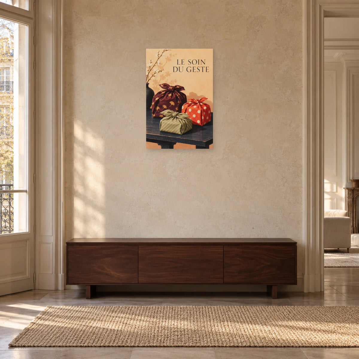Affiche Furoshiki - Le soin du geste dans une entrée ou un couloir - Art Virtuoso