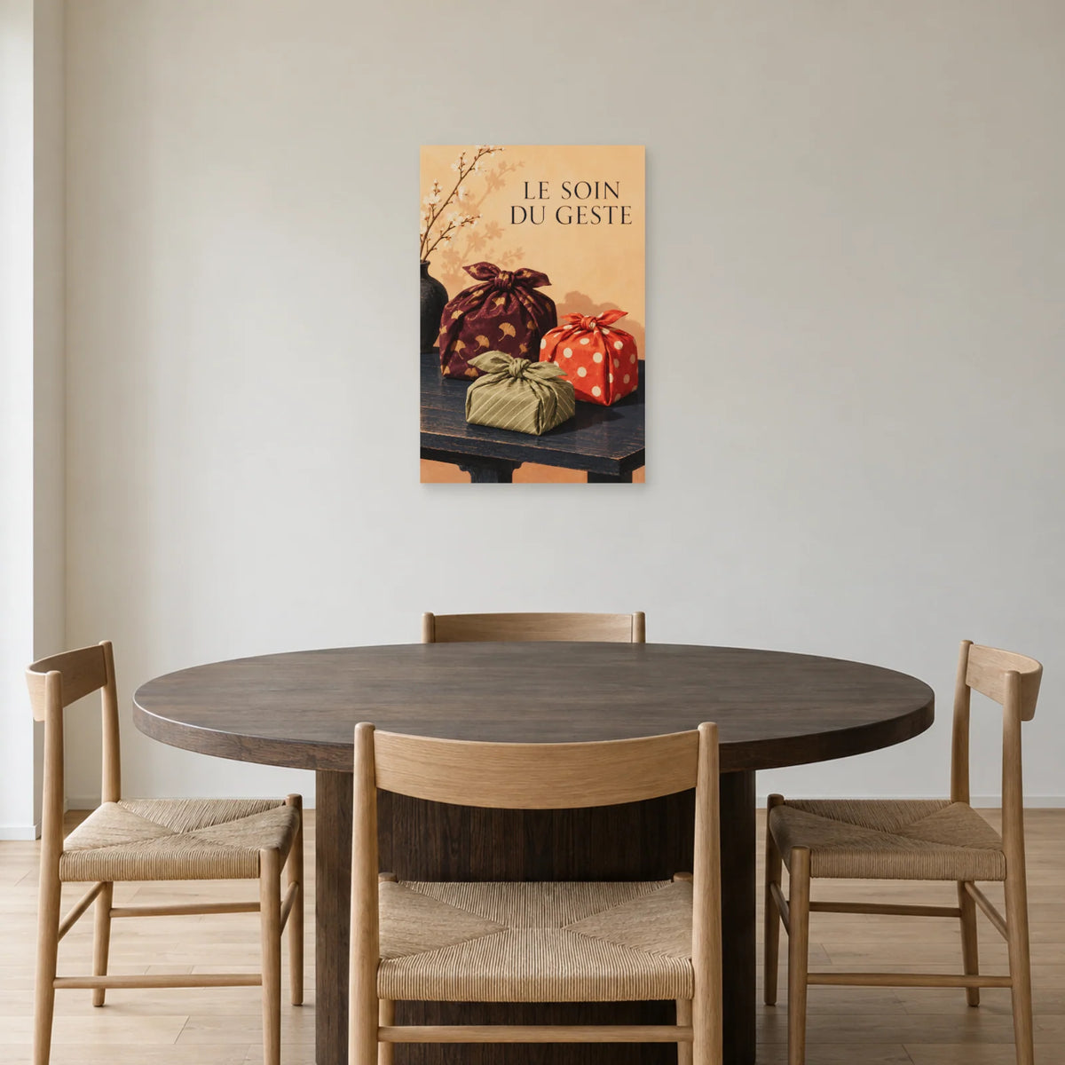 Affiche Furoshiki - Le soin du geste dans une salle à manger - Art Virtuoso