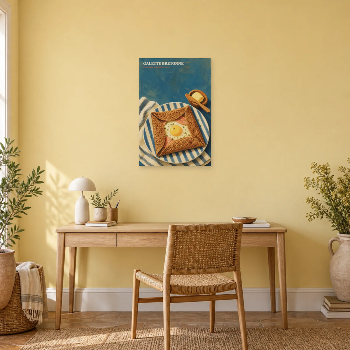 Affiche Galette Bretonne – Sarrasin & Beurre Salé dans un bureau - Art Virtuoso