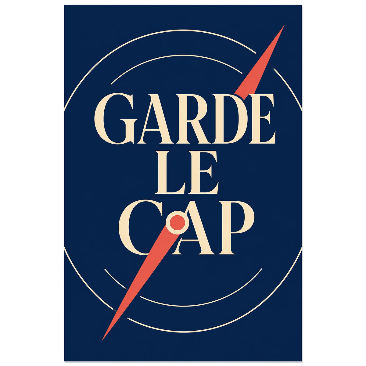 Affiche Garde le cap – Boussole intérieure, affiche typographique nautique et géométrique verticale, format 30 × 45 cm