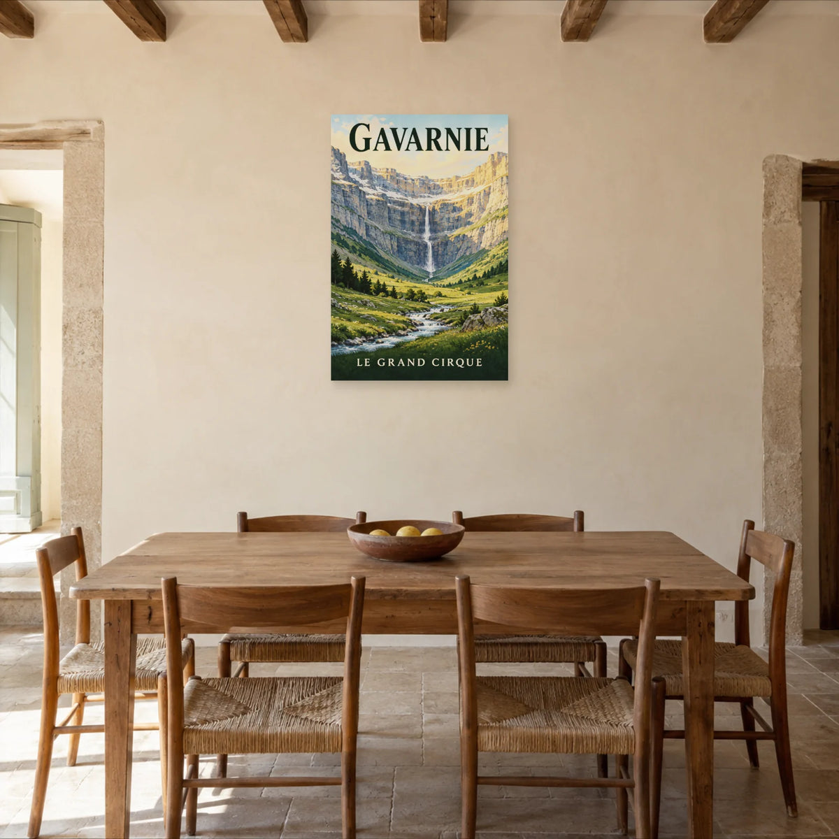 Affiche Gavarnie - Cirque et cascade dans une salle à manger - Art Virtuoso