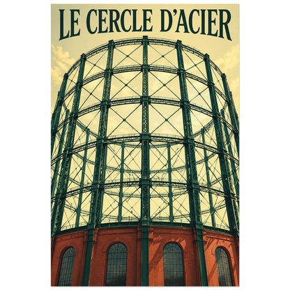 Gazomètre vert et ciel jaune crème, affiche 30 × 45 cm