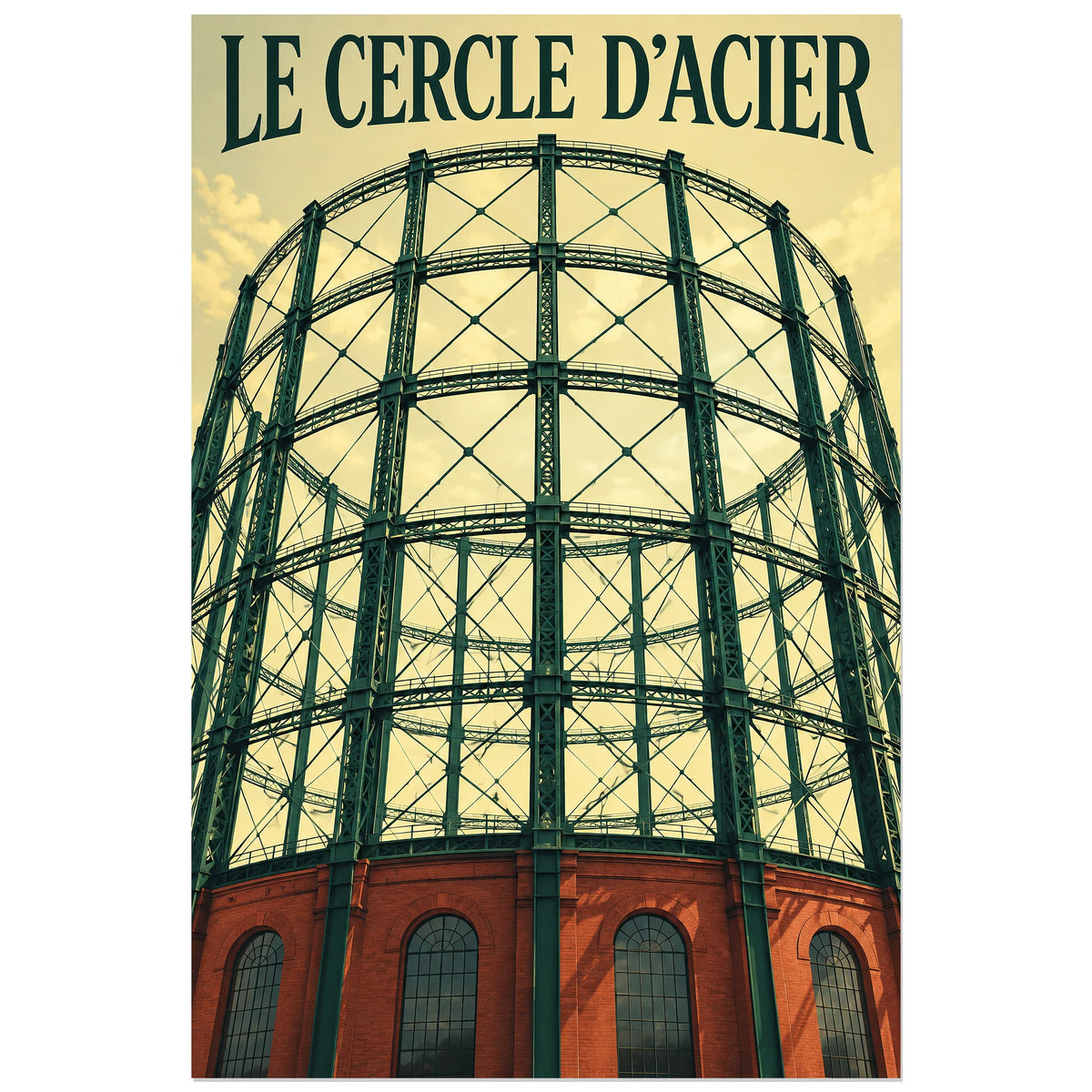 Structure circulaire ajourée de gazomètre, affiche 60 × 90 cm