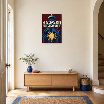 Affiche Ne pas déranger – Génie sous la douche dans une entrée ou un couloir - Art Virtuoso