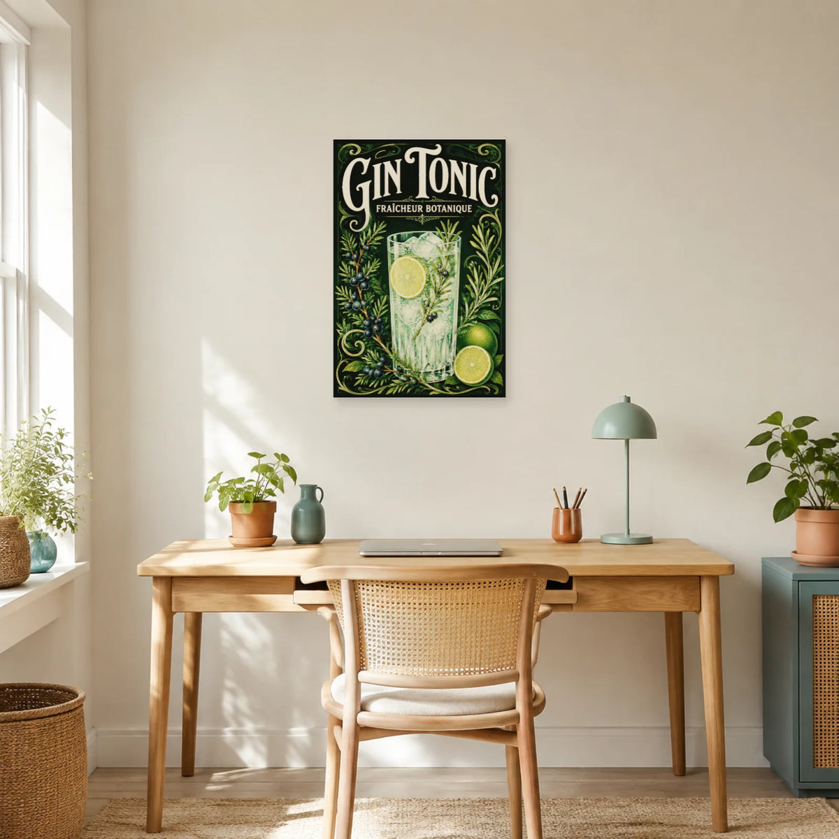 Affiche Gin tonic, fraîcheur botanique dans un bureau - Art Virtuoso