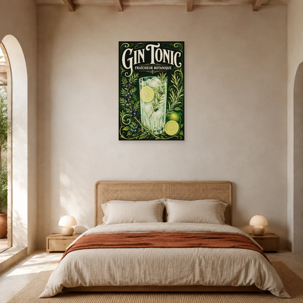 Affiche Gin tonic, fraîcheur botanique dans une chambre - Art Virtuoso
