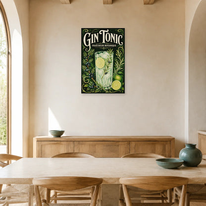 Affiche Gin tonic, fraîcheur botanique dans une salle à manger - Art Virtuoso