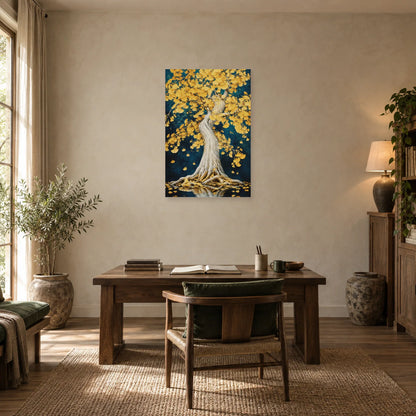 Affiche Ginkgo – Cascade d'or dans un bureau - Art Virtuoso