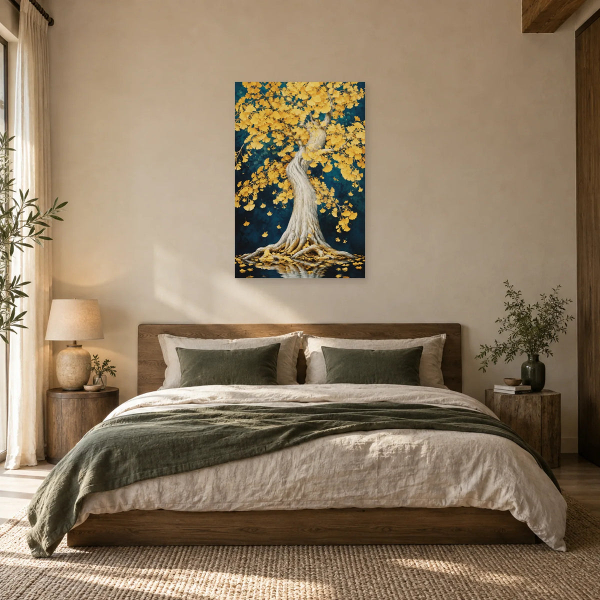 Affiche Ginkgo – Cascade d'or dans une chambre - Art Virtuoso