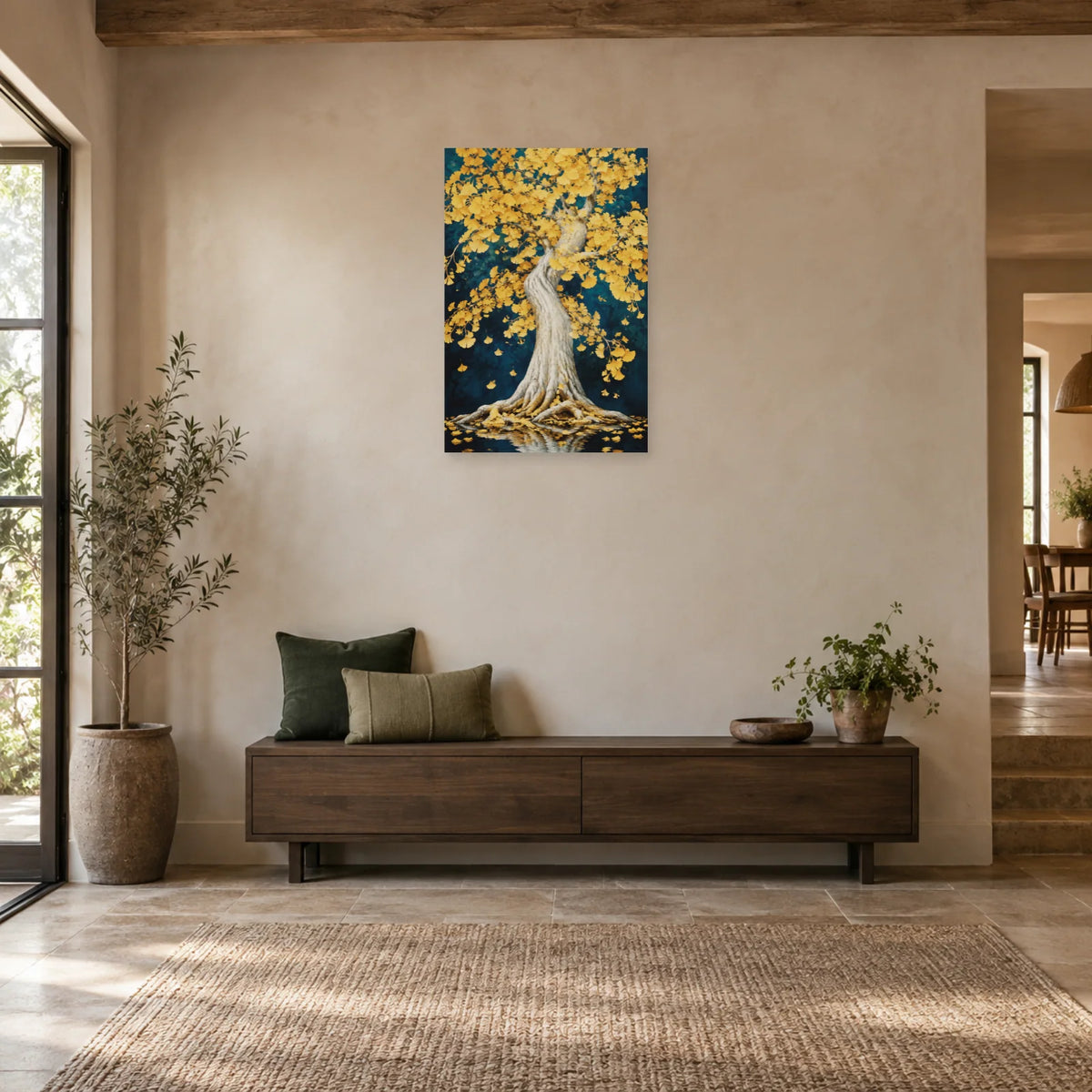 Affiche Ginkgo – Cascade d'or dans une entrée ou un couloir - Art Virtuoso
