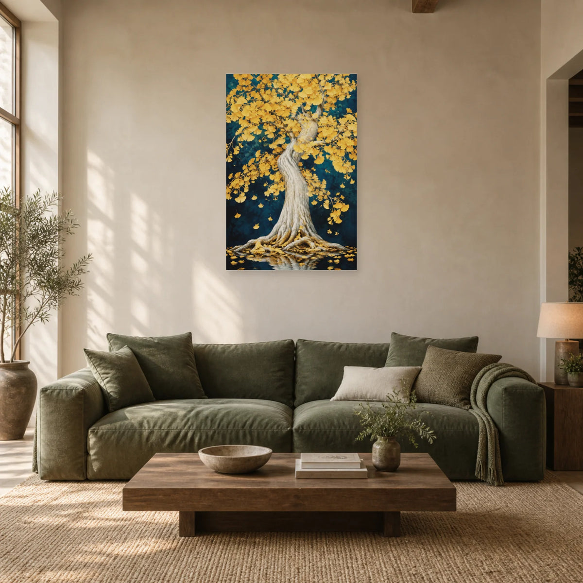 Affiche Ginkgo – Cascade d'or dans un salon - Art Virtuoso