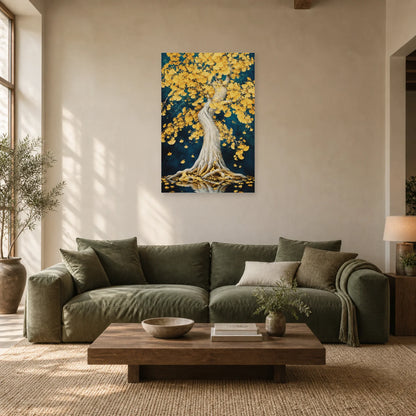 Affiche Ginkgo – Cascade d'or dans un salon - Art Virtuoso