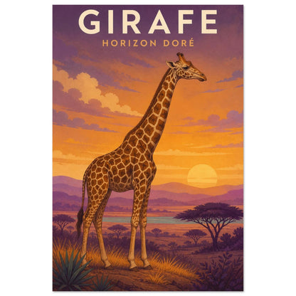 Affiche Girafe – Horizon Doré, illustration éditoriale verticale, format 30 × 45 cm