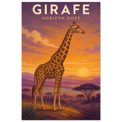 Affiche Girafe – Horizon Doré, illustration éditoriale verticale, format 40 × 60 cm