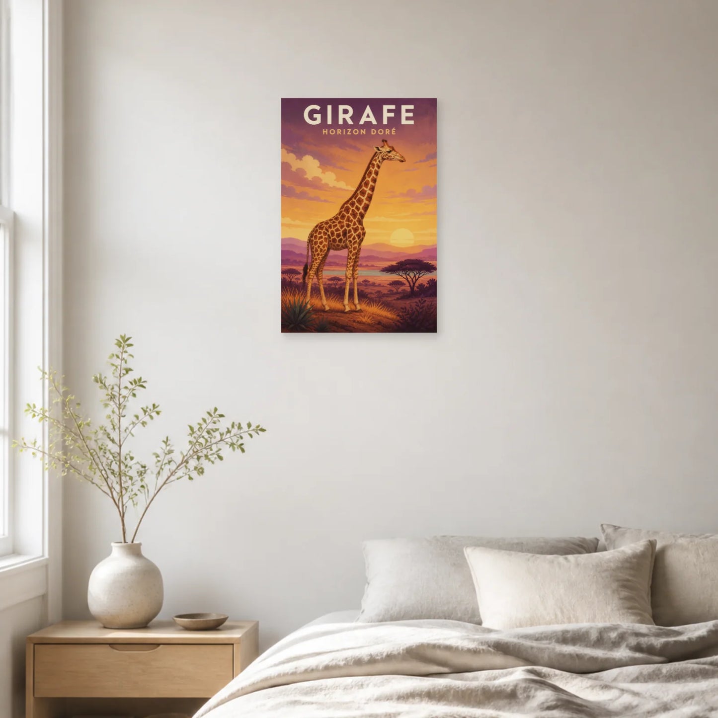Affiche Girafe – Horizon Doré dans une chambre - Art Virtuoso