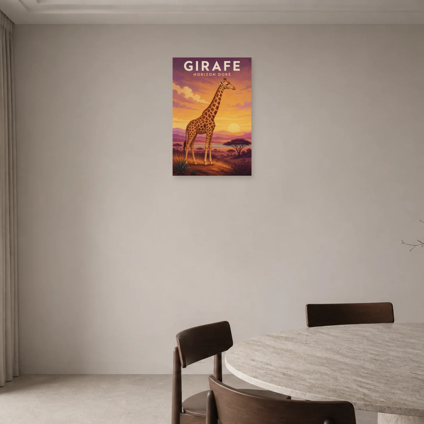 Affiche Girafe – Horizon Doré dans une entrée ou un couloir - Art Virtuoso