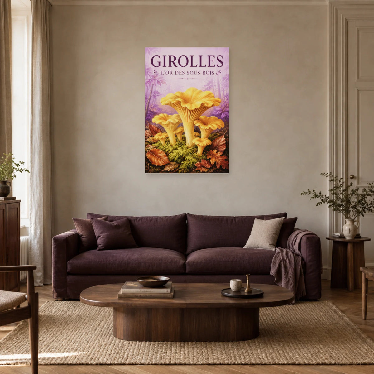 Affiche Girolles – L’or des sous-bois dans un salon - Art Virtuoso