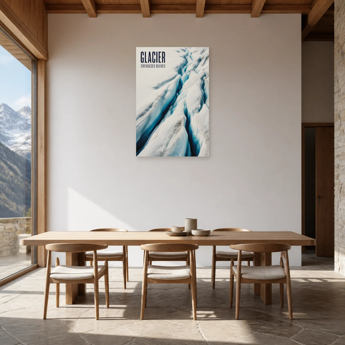 Affiche Glacier – Crevasses bleues dans une salle à manger - Art Virtuoso
