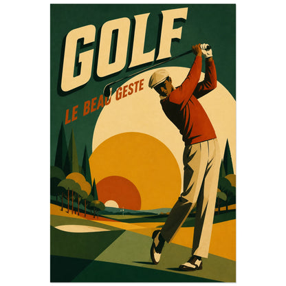 Affiche Golf – Le Beau Geste, affiche sportive des années 1950 au lettrage athlétique peint verticale, format 30 × 45 cm