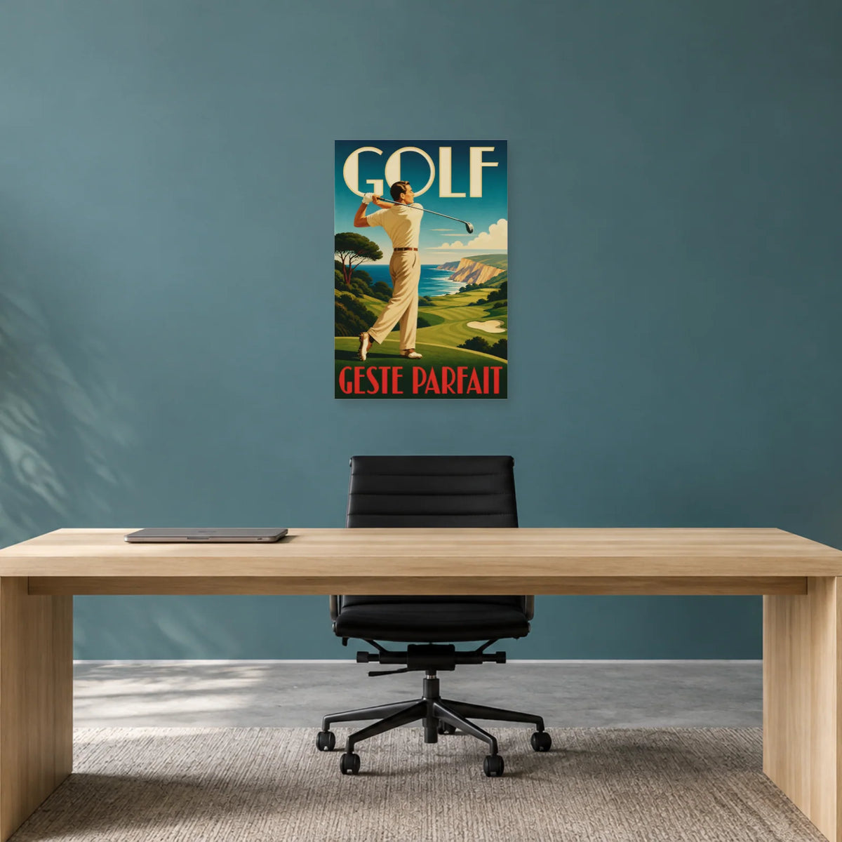 Affiche Golf – Geste parfait dans un bureau - Art Virtuoso