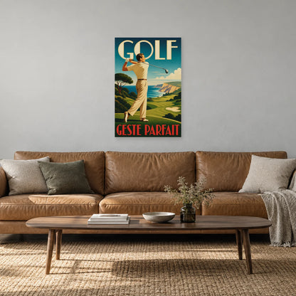Affiche Golf – Geste parfait dans un salon - Art Virtuoso