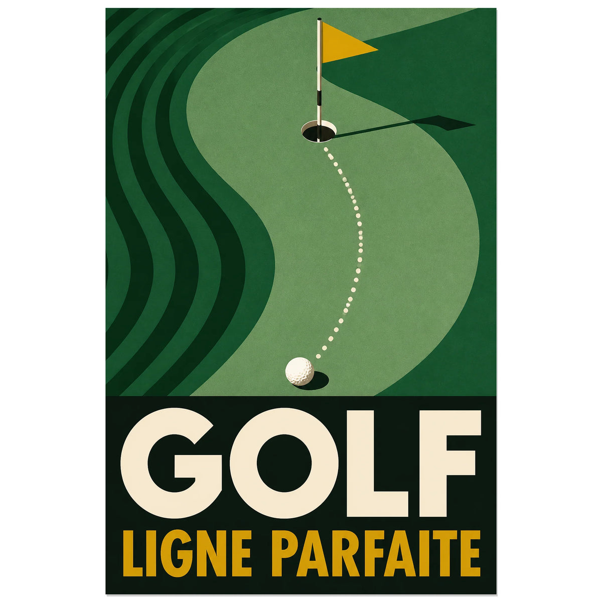 Golf Ligne parfaite vu du dessus, sans golfeur, affiche 60 × 90 cm