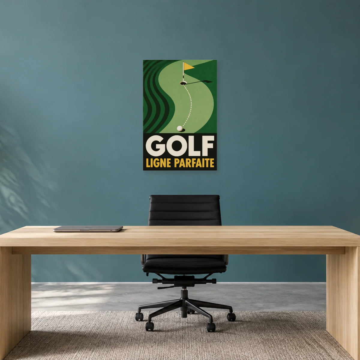 Affiche Golf – Ligne parfaite dans un bureau - Art Virtuoso