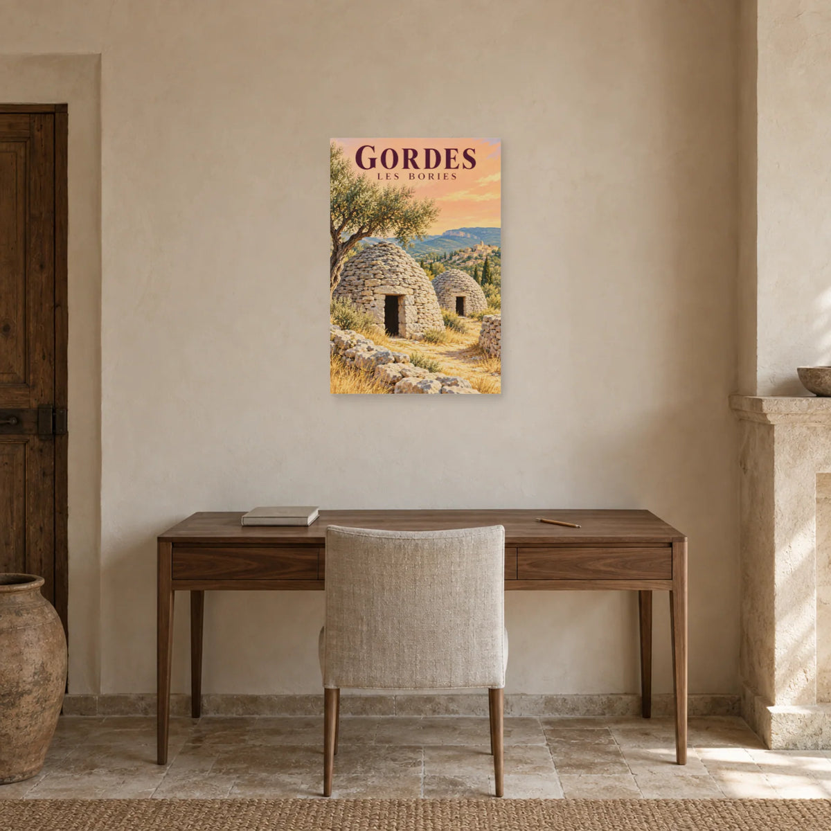 Affiche Gordes Bories en pierre sèche dans un bureau - Art Virtuoso