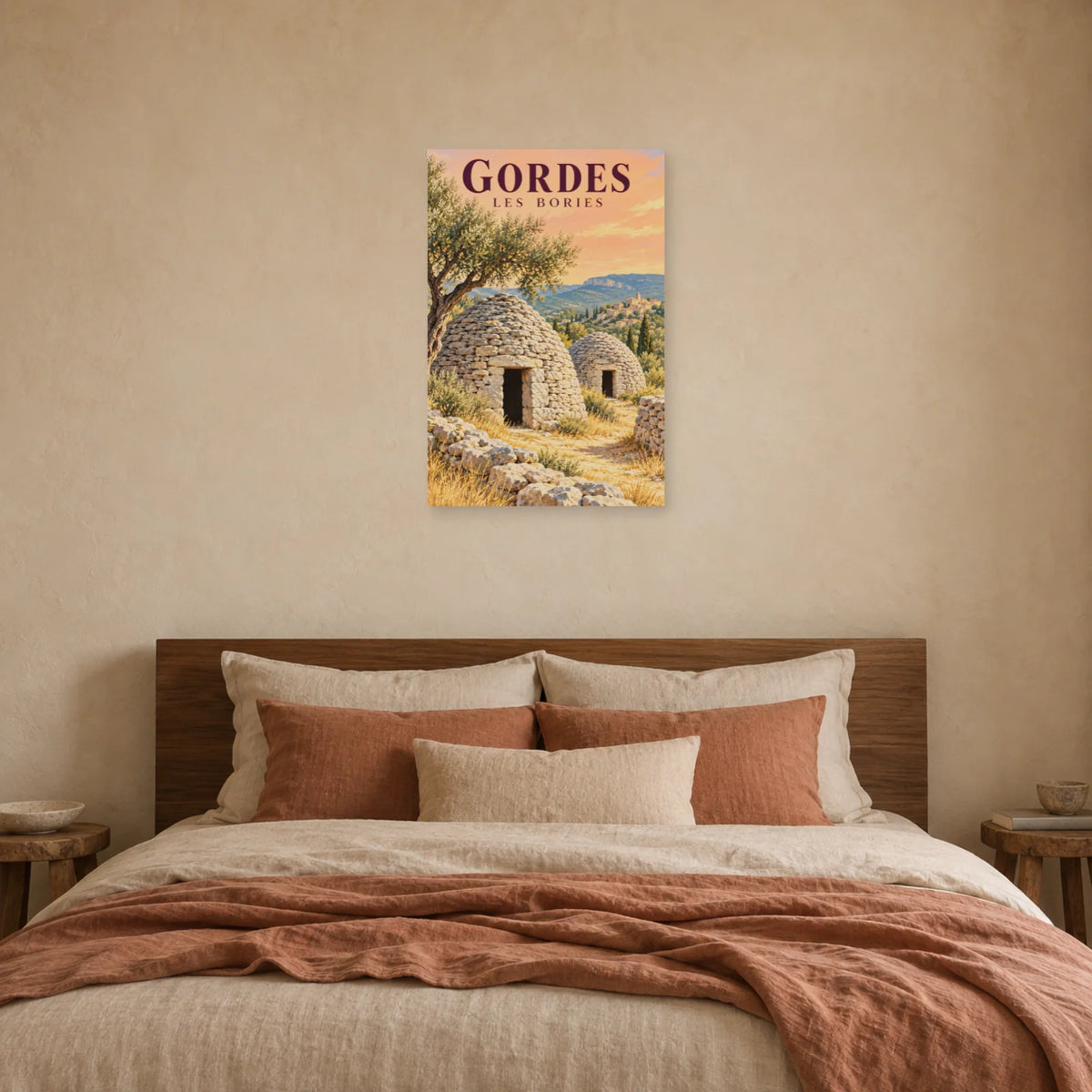 Affiche Gordes Bories en pierre sèche dans une chambre - Art Virtuoso