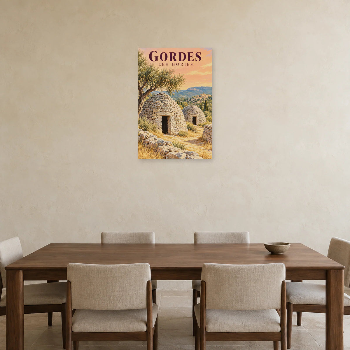 Affiche Gordes Bories en pierre sèche dans une salle à manger - Art Virtuoso