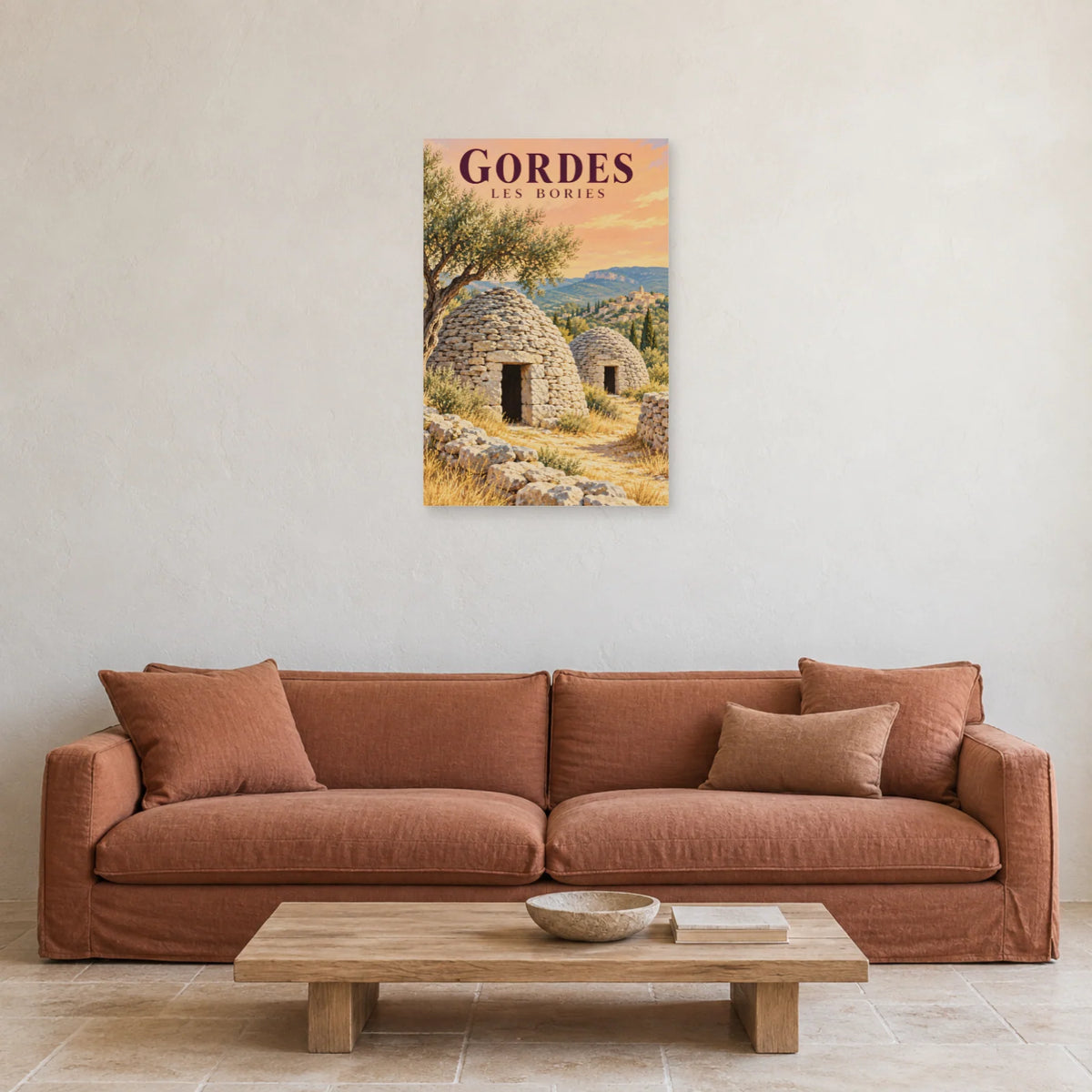 Affiche Gordes Bories en pierre sèche dans un salon - Art Virtuoso