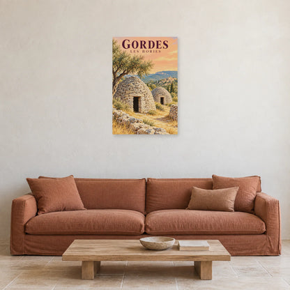 Affiche Gordes Bories en pierre sèche dans un salon - Art Virtuoso