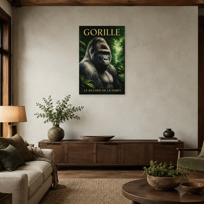 Affiche Gorille, le regard de la forêt dans un salon - Art Virtuoso