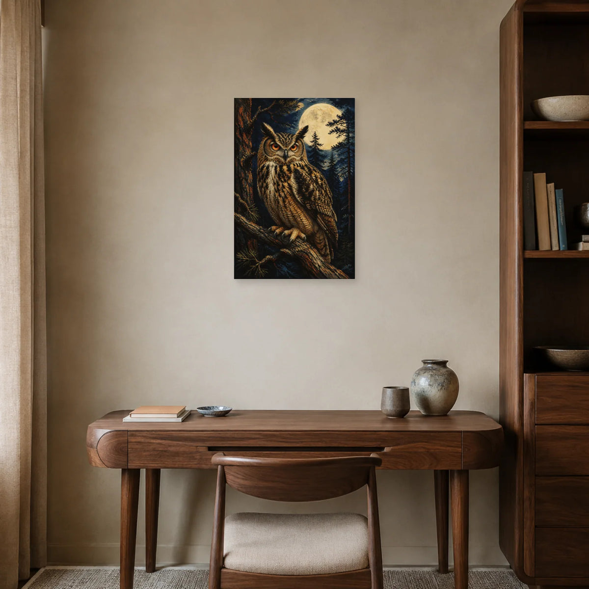 Affiche Grand-duc dans la forêt nocturne dans un bureau - Art Virtuoso